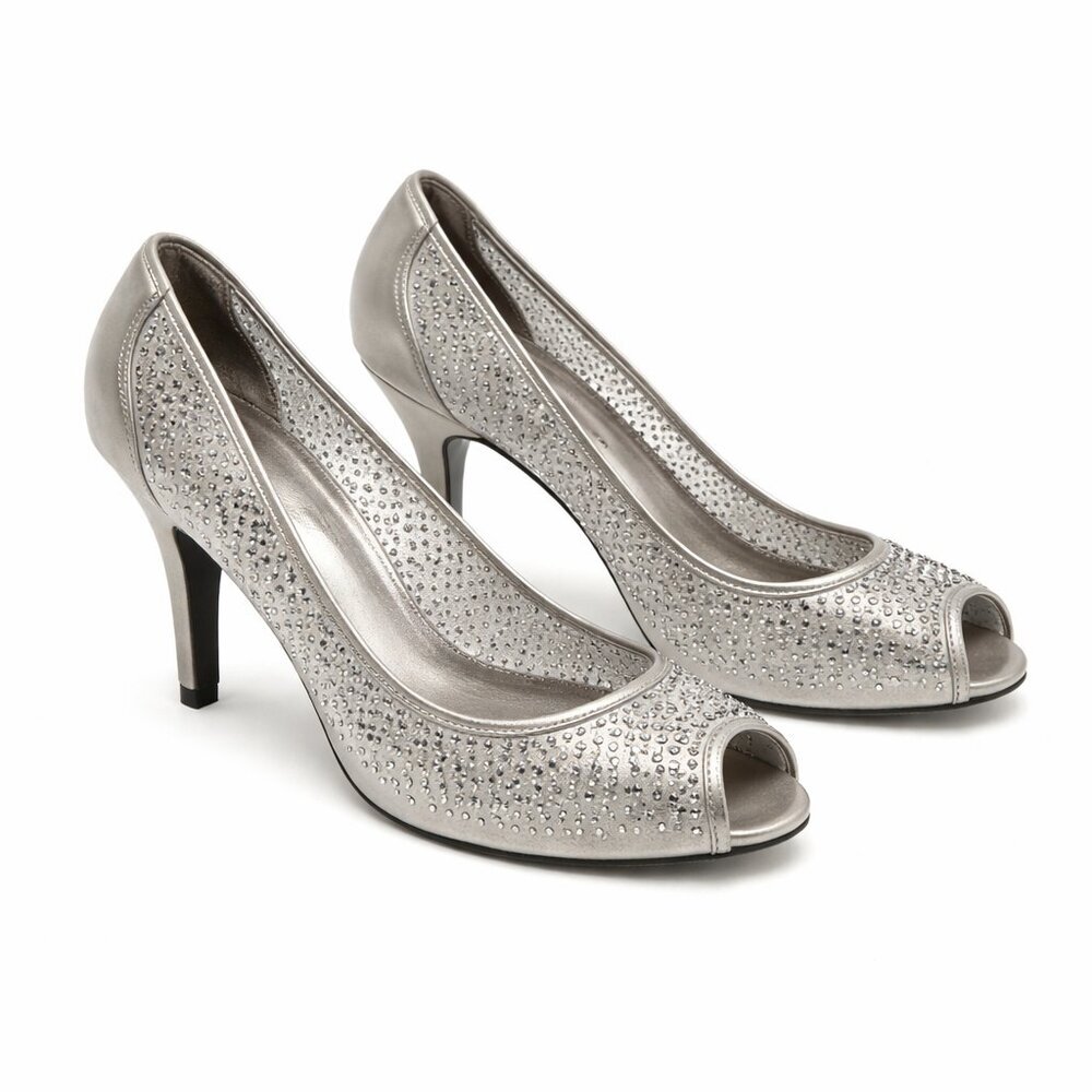 Papell studio silver mesh and Rhine stones puter high heels shoes Size: 9